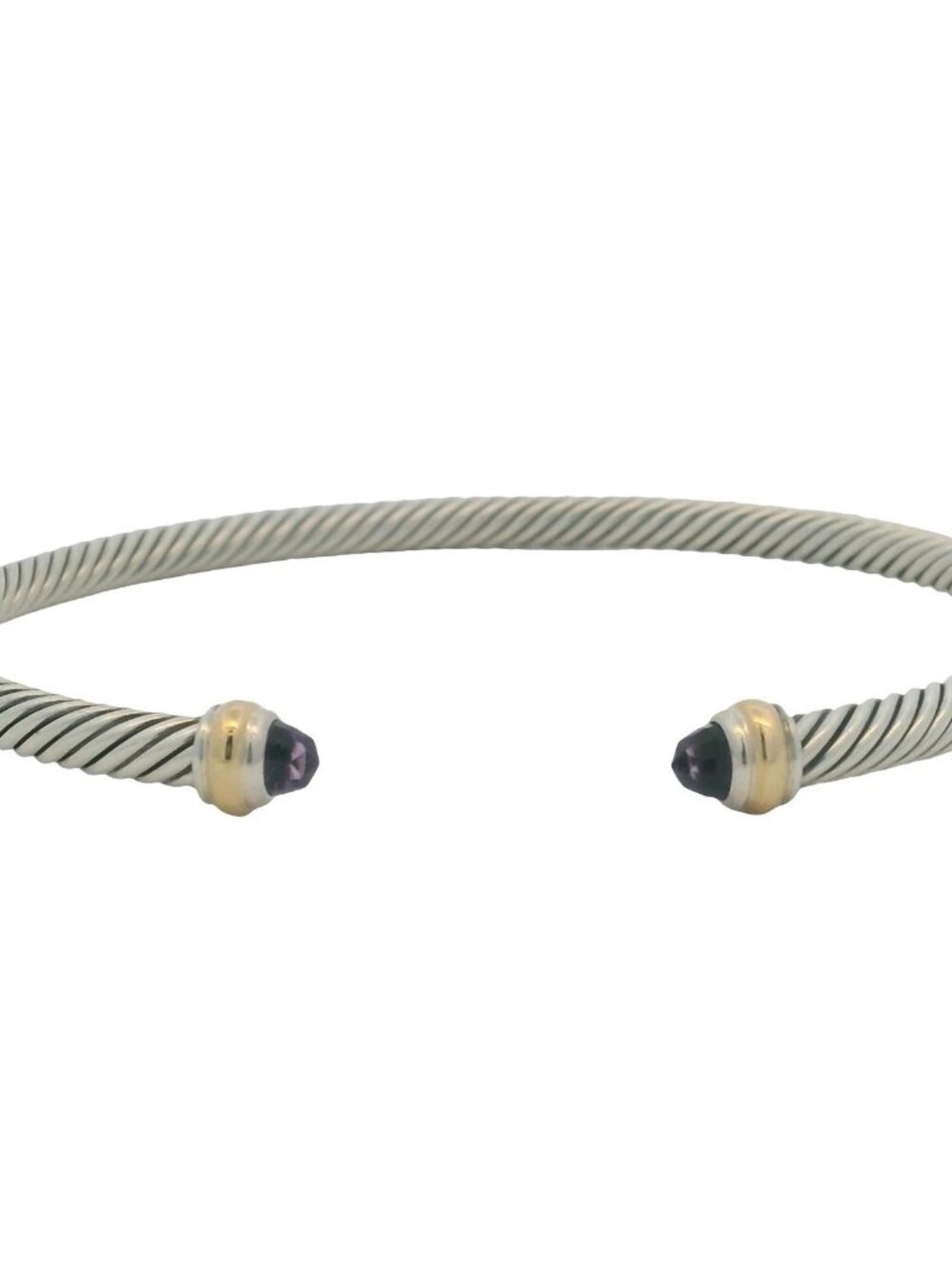 David Yurman 925 Sterling 750 Gold Amethyst Classic Cable 4mm Cuff Bracelet